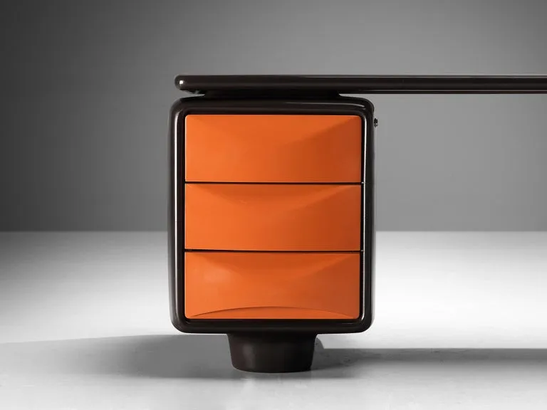 Ernest 'Igl' Hofmann 'Jet' Corner Desk in Brown & Orange Polyurethane