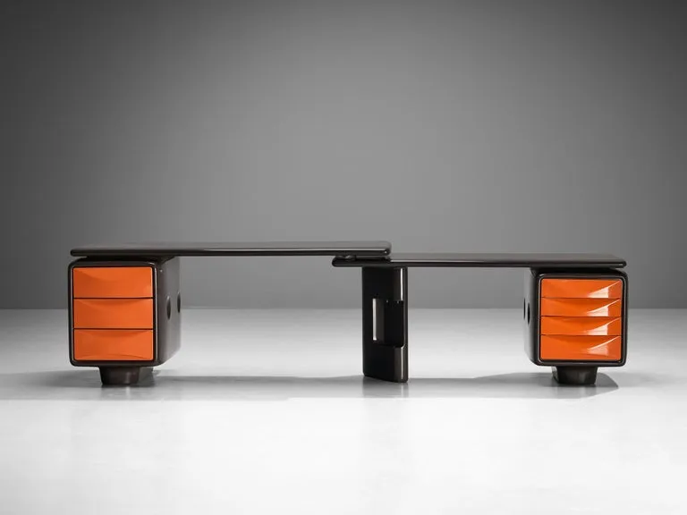 Ernest 'Igl' Hofmann 'Jet' Corner Desk in Brown & Orange Polyurethane