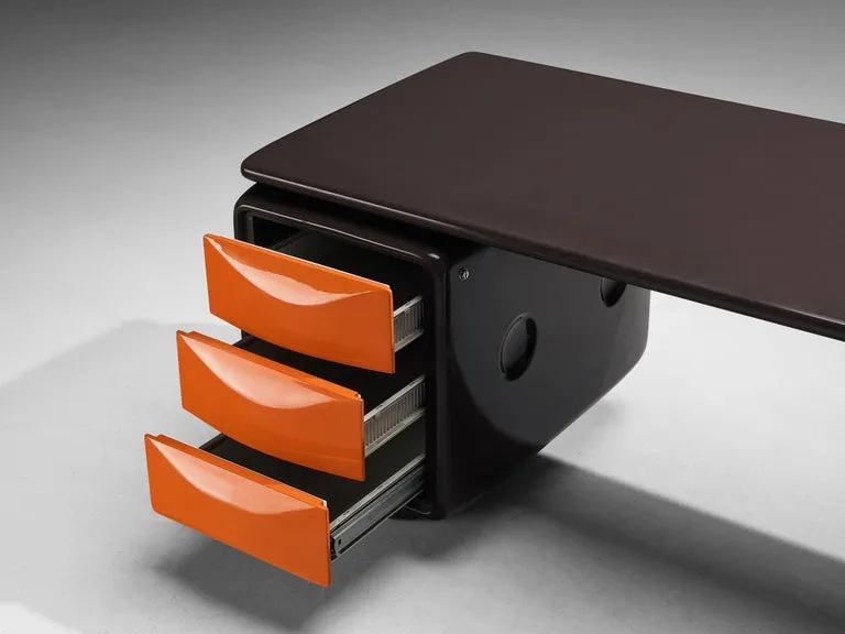 Ernest 'Igl' Hofmann 'Jet' Corner Desk in Brown & Orange Polyurethane