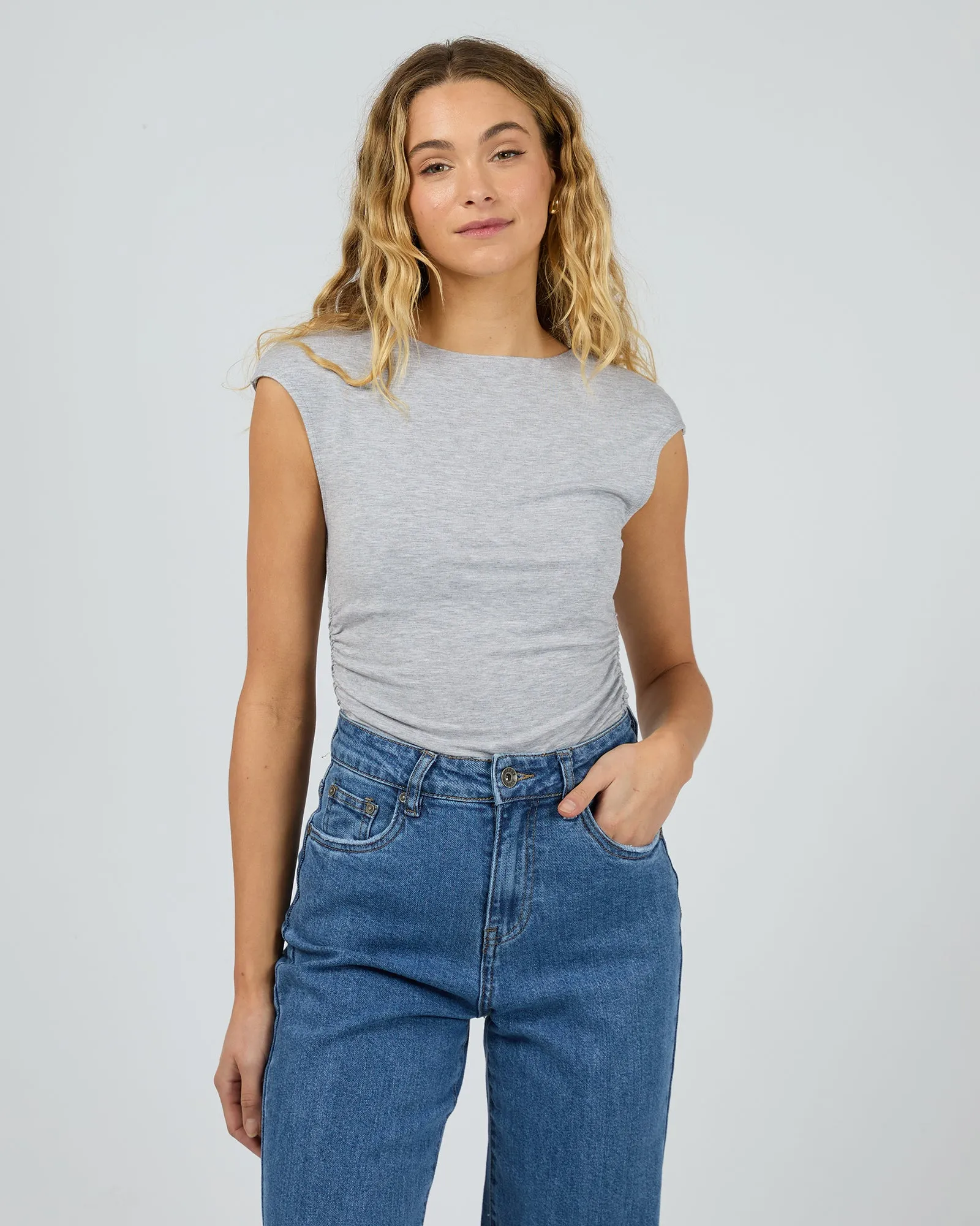 Evie Ruched Top Grey Marle