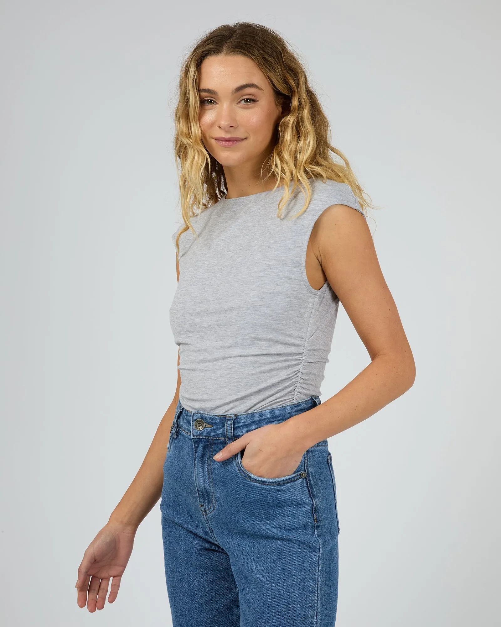 Evie Ruched Top Grey Marle