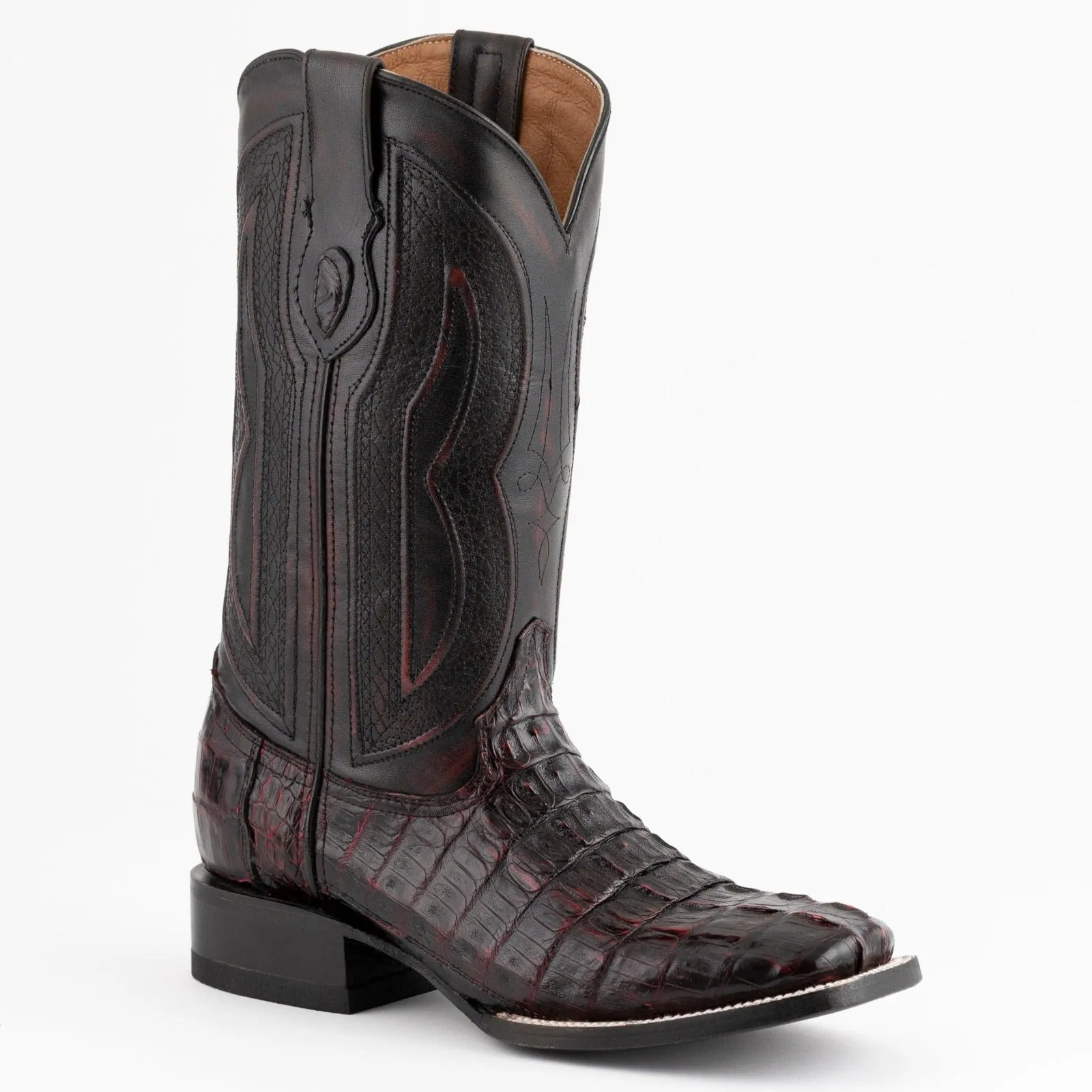 Ferrini Men's Black Cherry Hornback Caiman Dakota Crocodile Square Toe Boots 10493-08