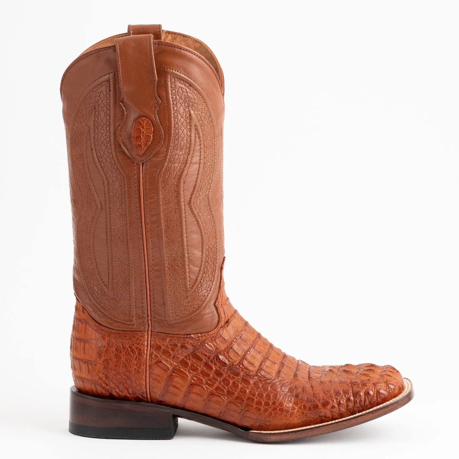 Ferrini Men's Cognac Hornback Caiman Dakota Crocodile Square Toe Boots 10493-02