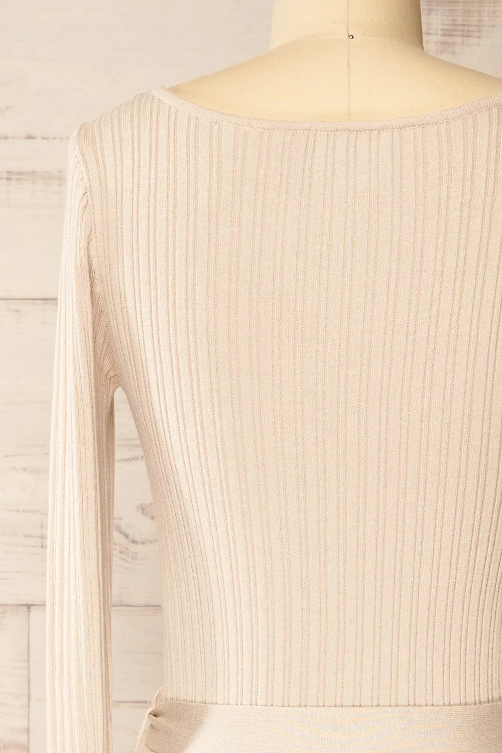 Flamborough | Ribbed Beige Midi Dress w/ Belt