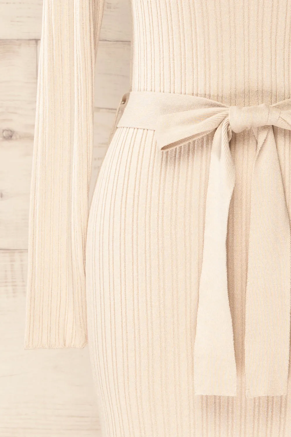 Flamborough | Ribbed Beige Midi Dress w/ Belt