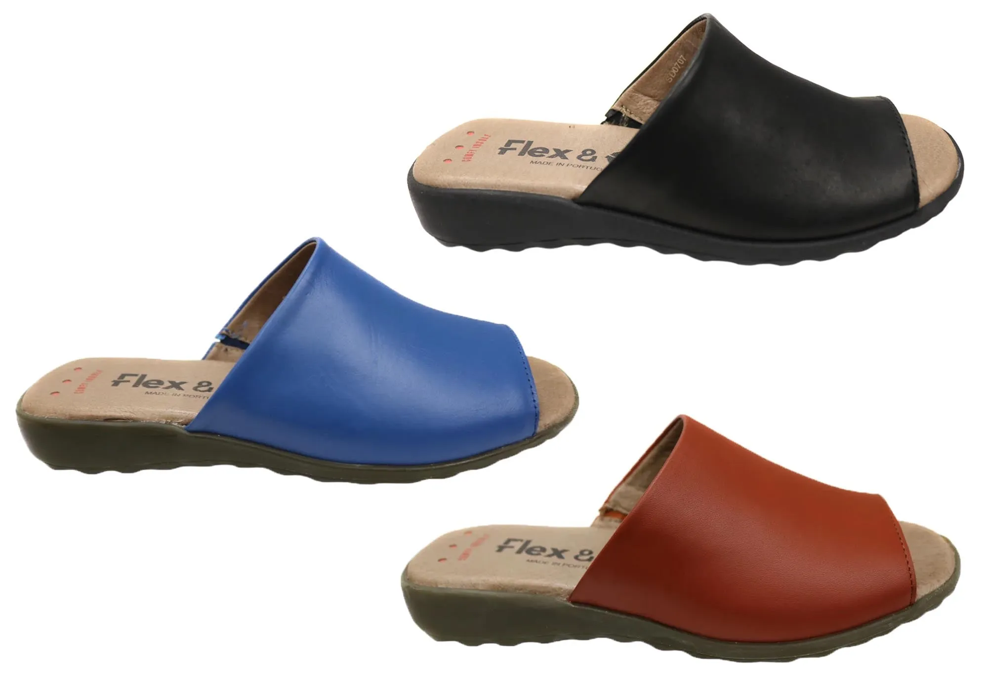 Flex & Go Host Womens Comfort Leather Slides Sandals Made In Portugal