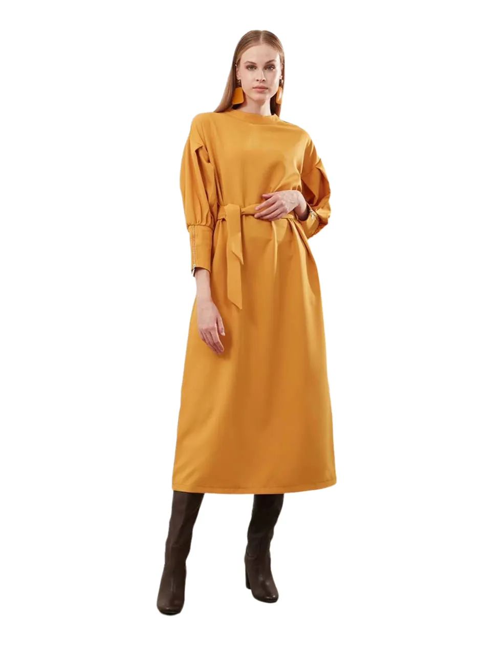 Full Sleeves Zippered-Cuff Midi Dress For Women