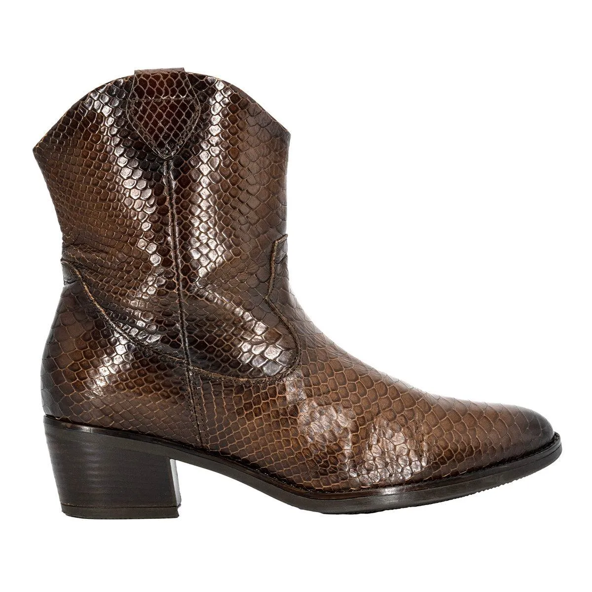 Gabor Cowboy Ankle Boots Python Emboss Leather Brown Colour For Women