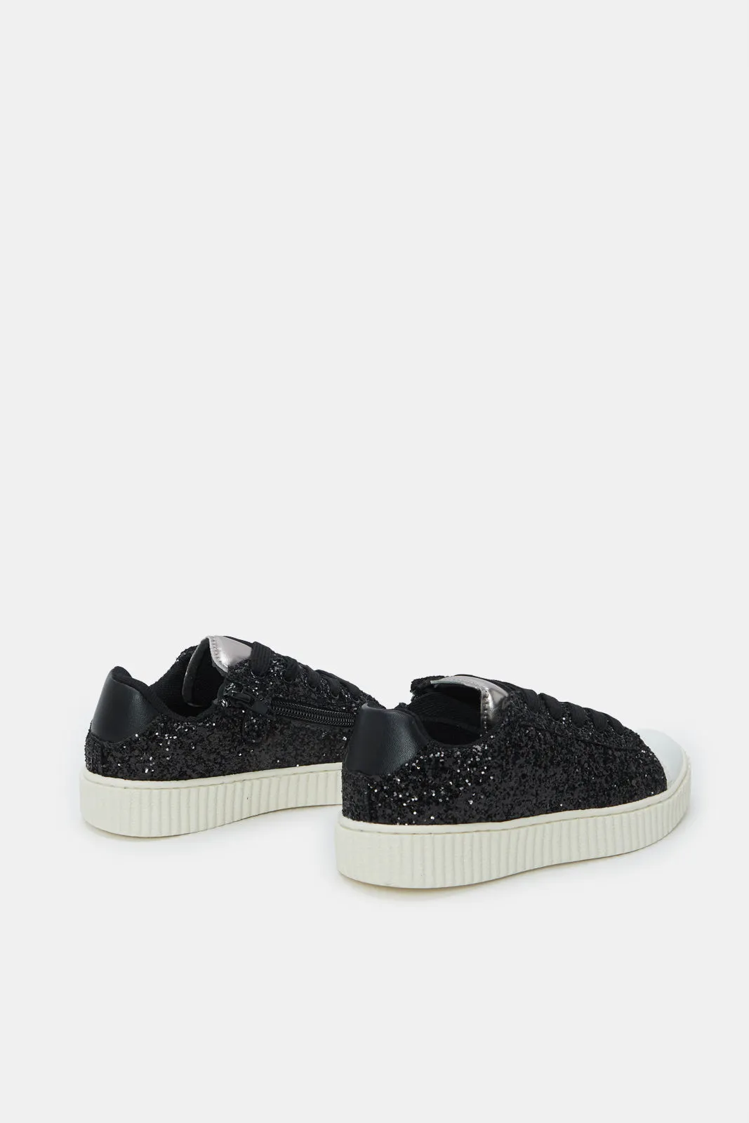 Girls Black Glitter Sneaker