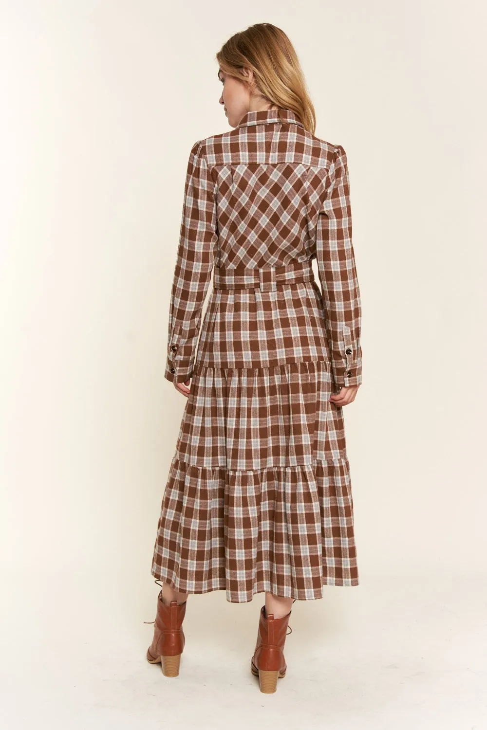 Hot Girl And the Why Plaid Tiered Shirt Midi Dress