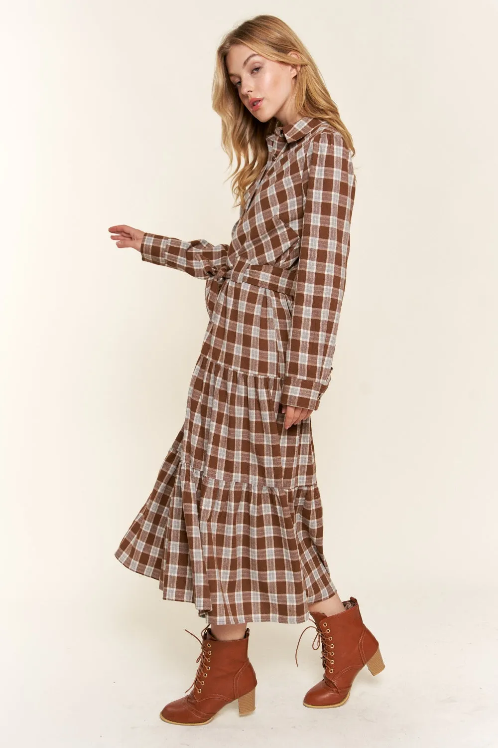 Hot Girl And the Why Plaid Tiered Shirt Midi Dress