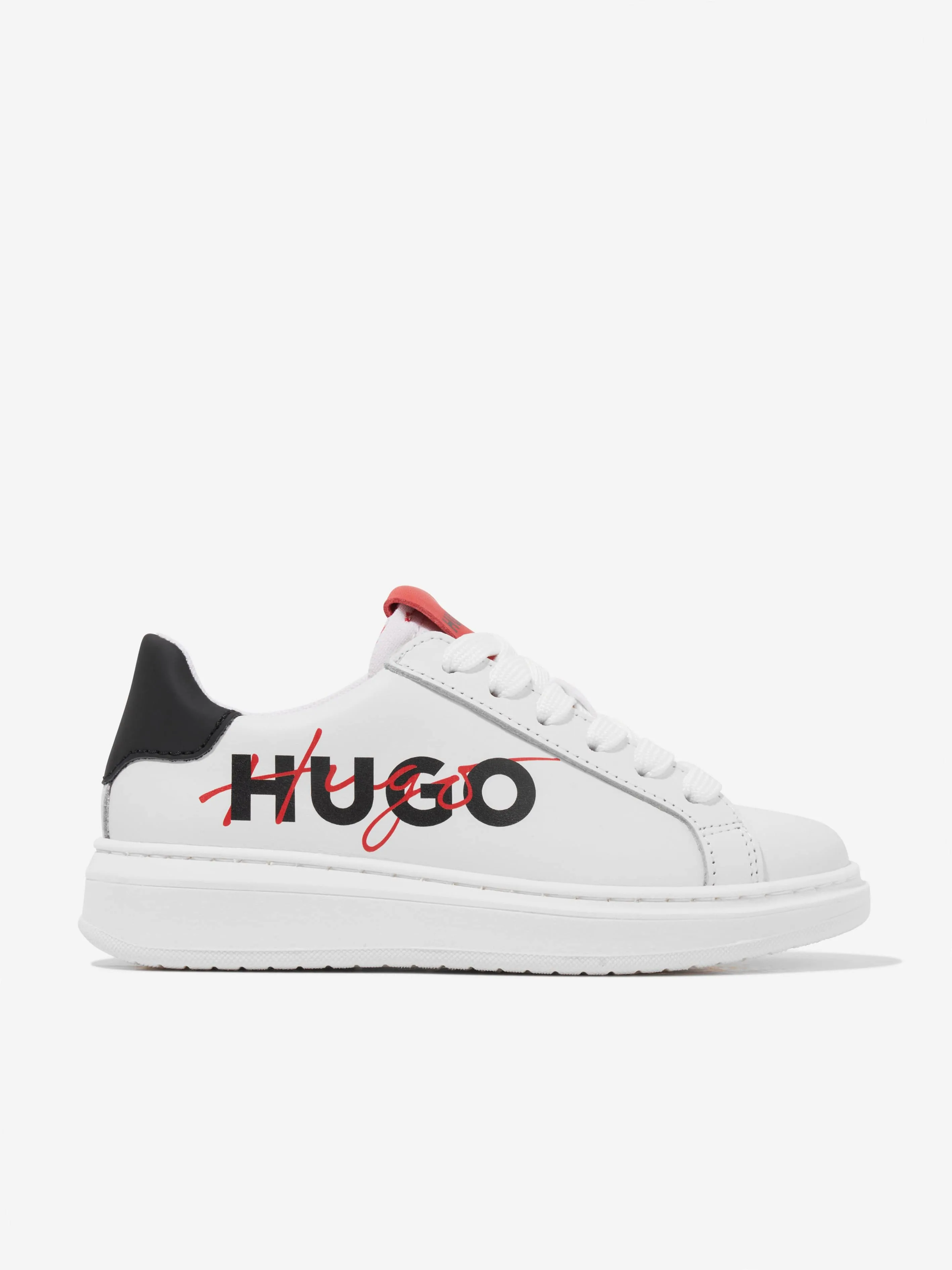 Hugo Boys Leather Logo Trainers in White