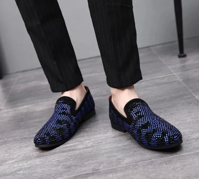 Italian shoes men's footwear rhinestone sepatu slip