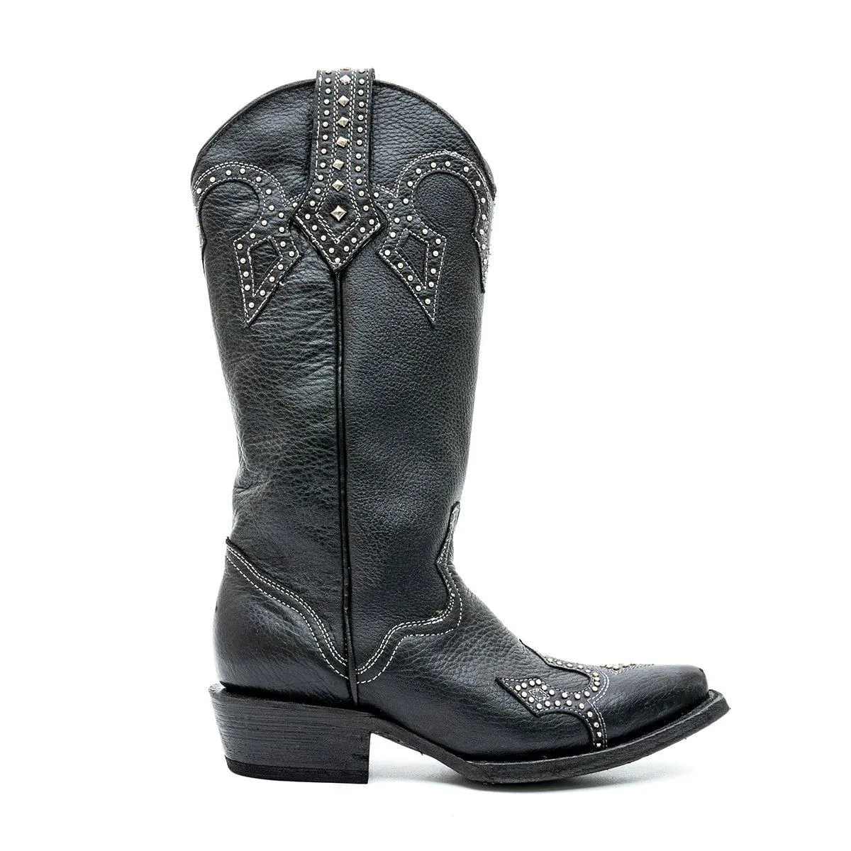 J.B Dillon Embellished Vintage High Boots Leather Black Colour For Women