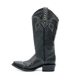 J.B Dillon Embellished Vintage High Boots Leather Black Colour For Women