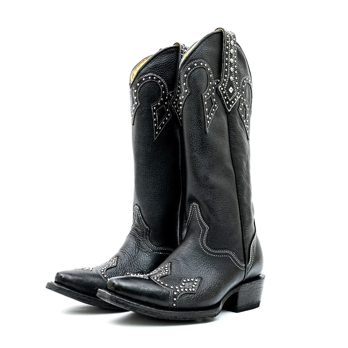 J.B Dillon Embellished Vintage High Boots Leather Black Colour For Women