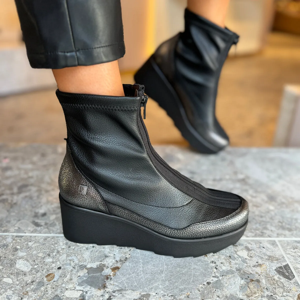 Jose Saenz Wedge Ankle Boots with Metallic Accents