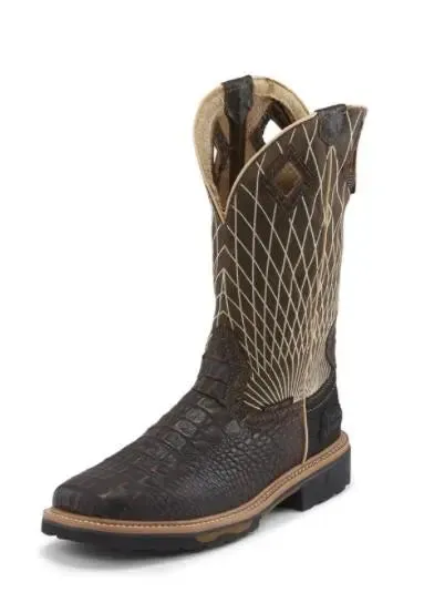 JUSTIN BOOTS - Derrickman Safety Toe, Brown Croc Print