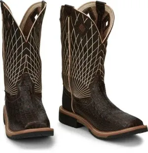 JUSTIN BOOTS - Derrickman Safety Toe, Brown Croc Print