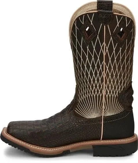 JUSTIN BOOTS - Derrickman Safety Toe, Brown Croc Print