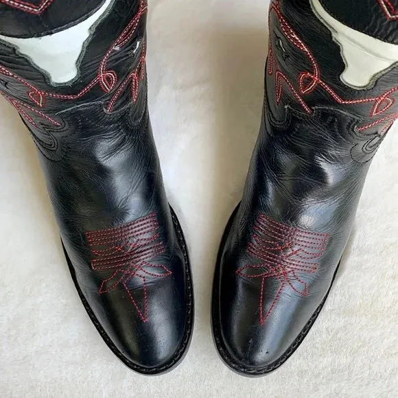 JUSTIN Vintage Steer Head Inlay Short Cowgirl Cowboy Western Boots