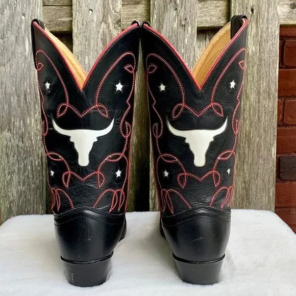 JUSTIN Vintage Steer Head Inlay Short Cowgirl Cowboy Western Boots