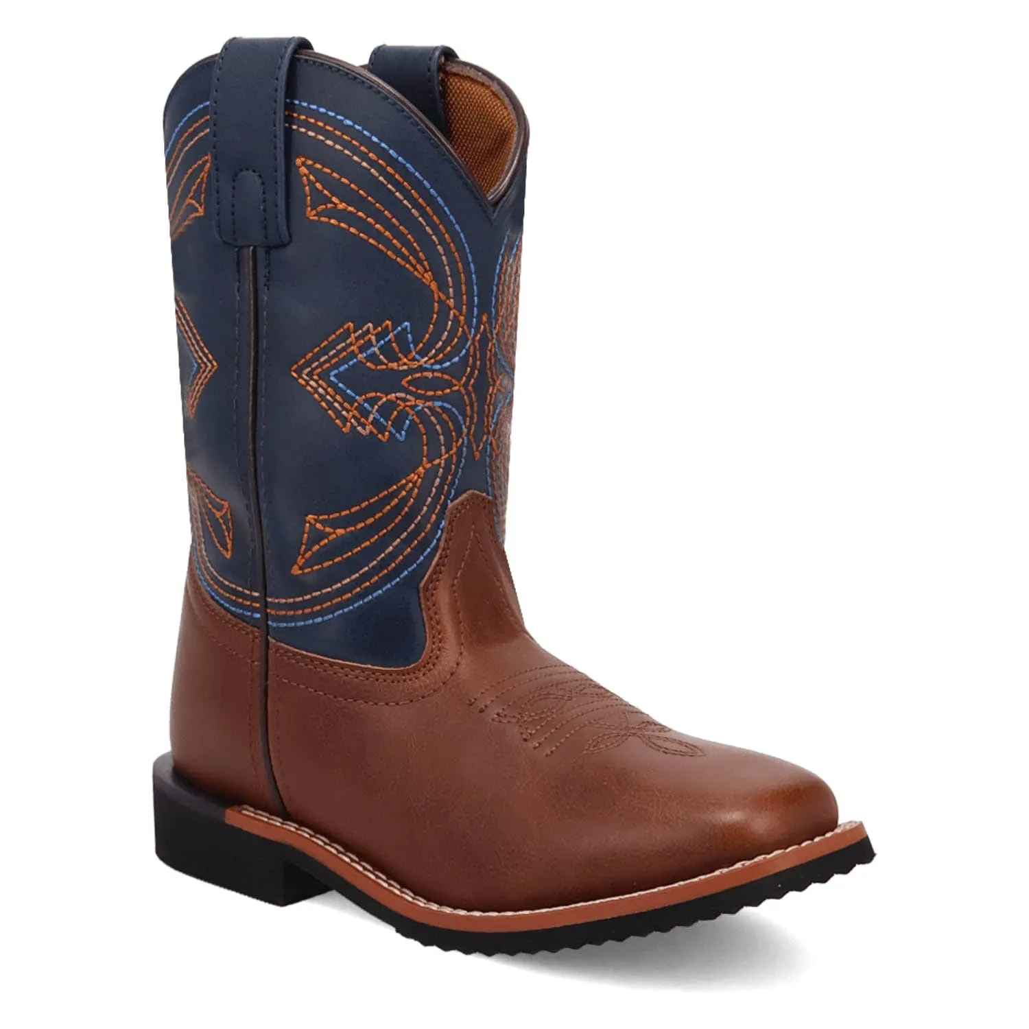 Laredo Kids Unisex Wyler Rust/Blue Faux Leather Cowboy Boots