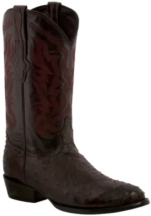 Men's Black Cherry Genuine Ostrich Quill Skin Cowboy Boots J Toe