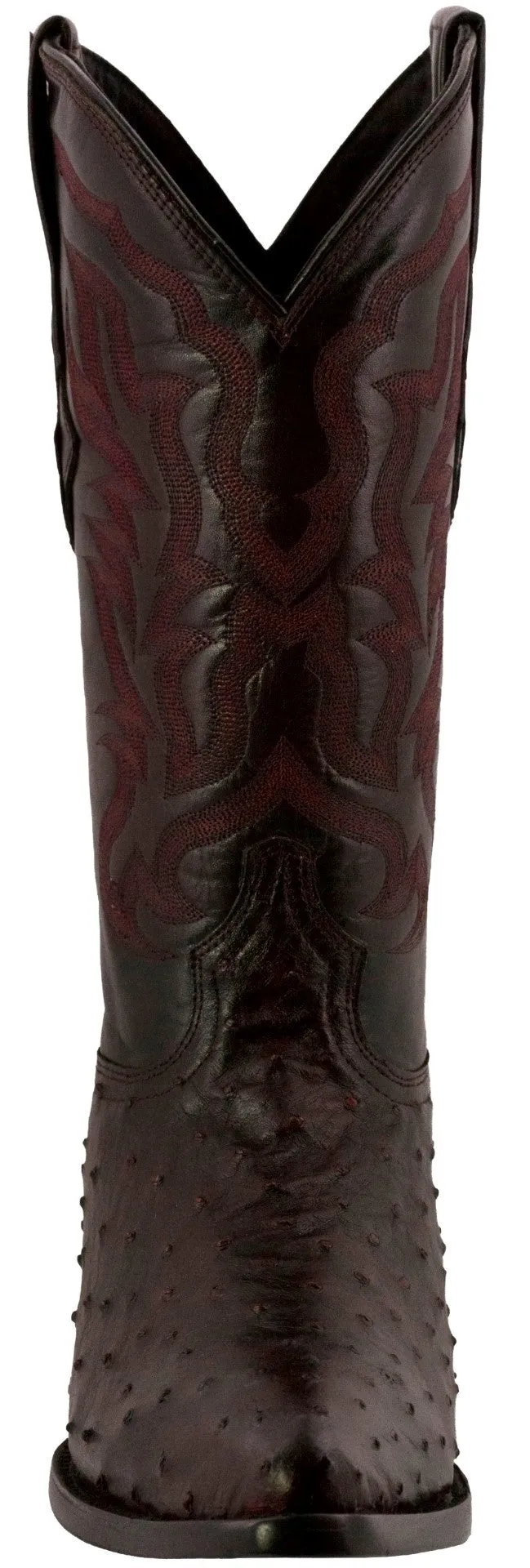 Men's Black Cherry Genuine Ostrich Quill Skin Cowboy Boots J Toe