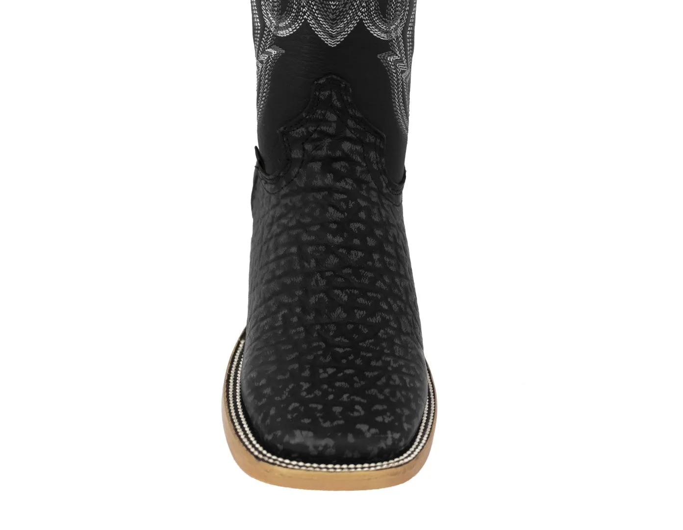 Mens Black Cowboy Boots Bull Neck Print Leather - Square Toe