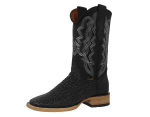 Mens Black Cowboy Boots Bull Neck Print Leather - Square Toe