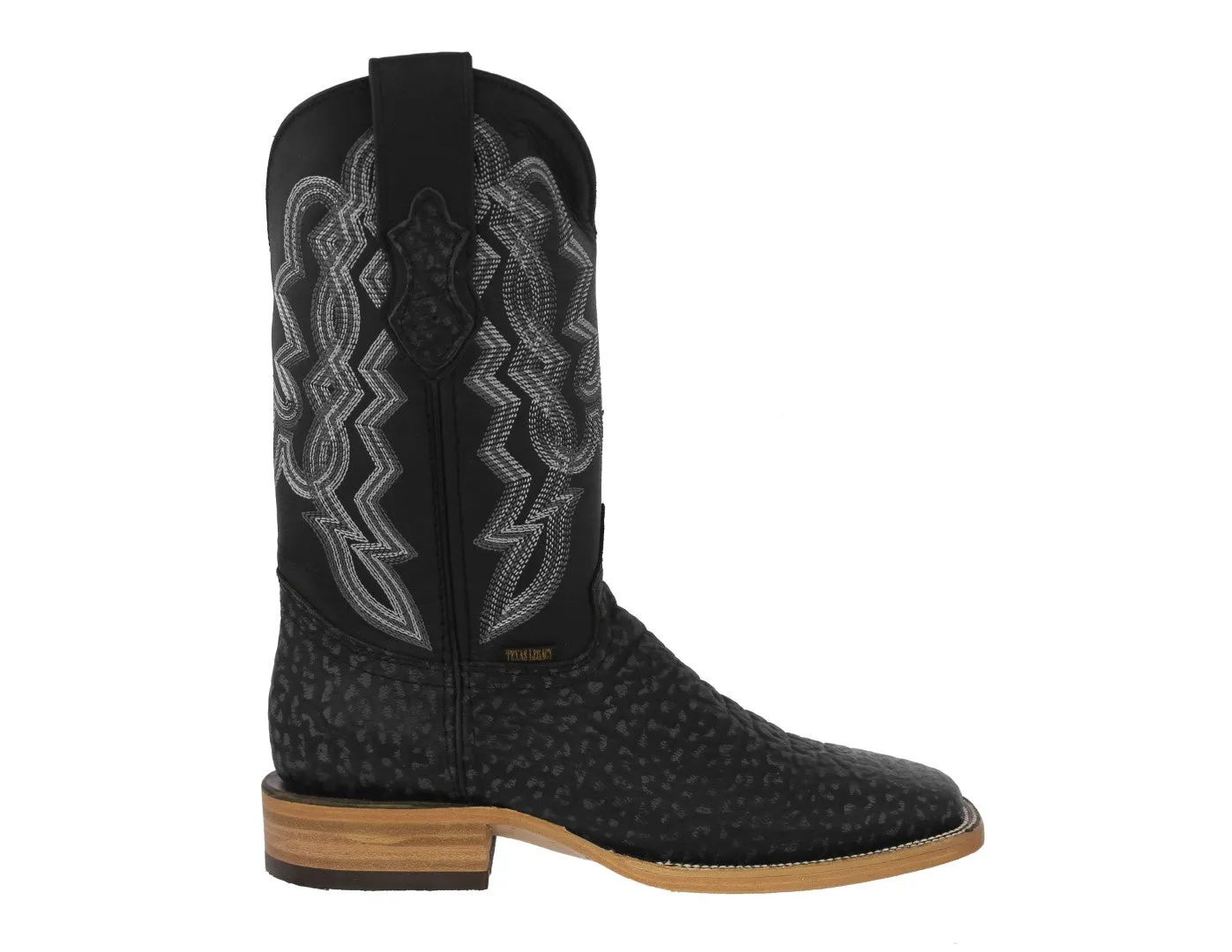 Mens Black Cowboy Boots Bull Neck Print Leather - Square Toe