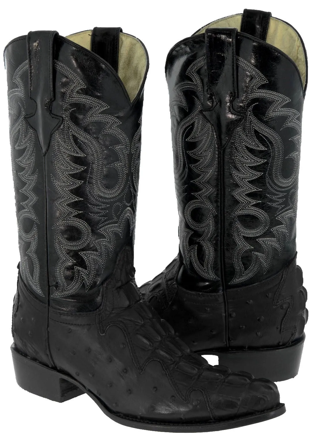 Mens Black Crocodile & Ostrich Print Leather Cowboy Boots J Toe