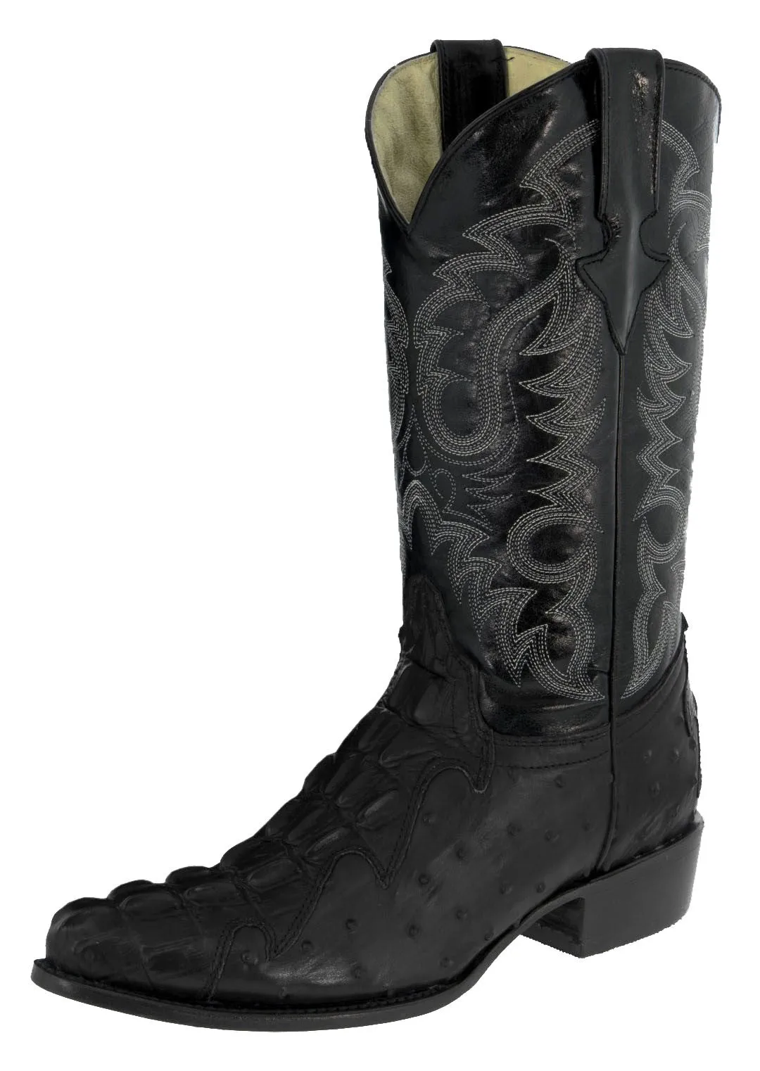 Mens Black Crocodile & Ostrich Print Leather Cowboy Boots J Toe