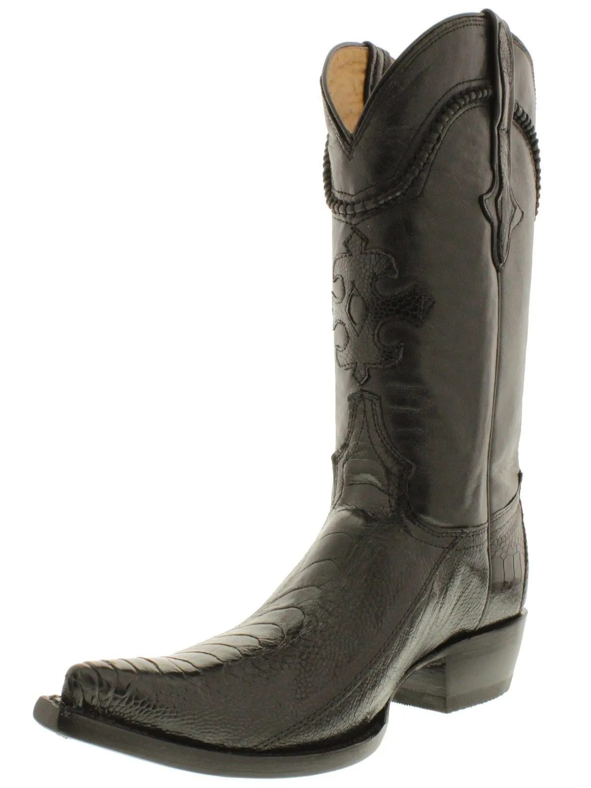 Men's Black Genuine Ostrich Foot Skin Cowboy Boots 3X Toe - CP1