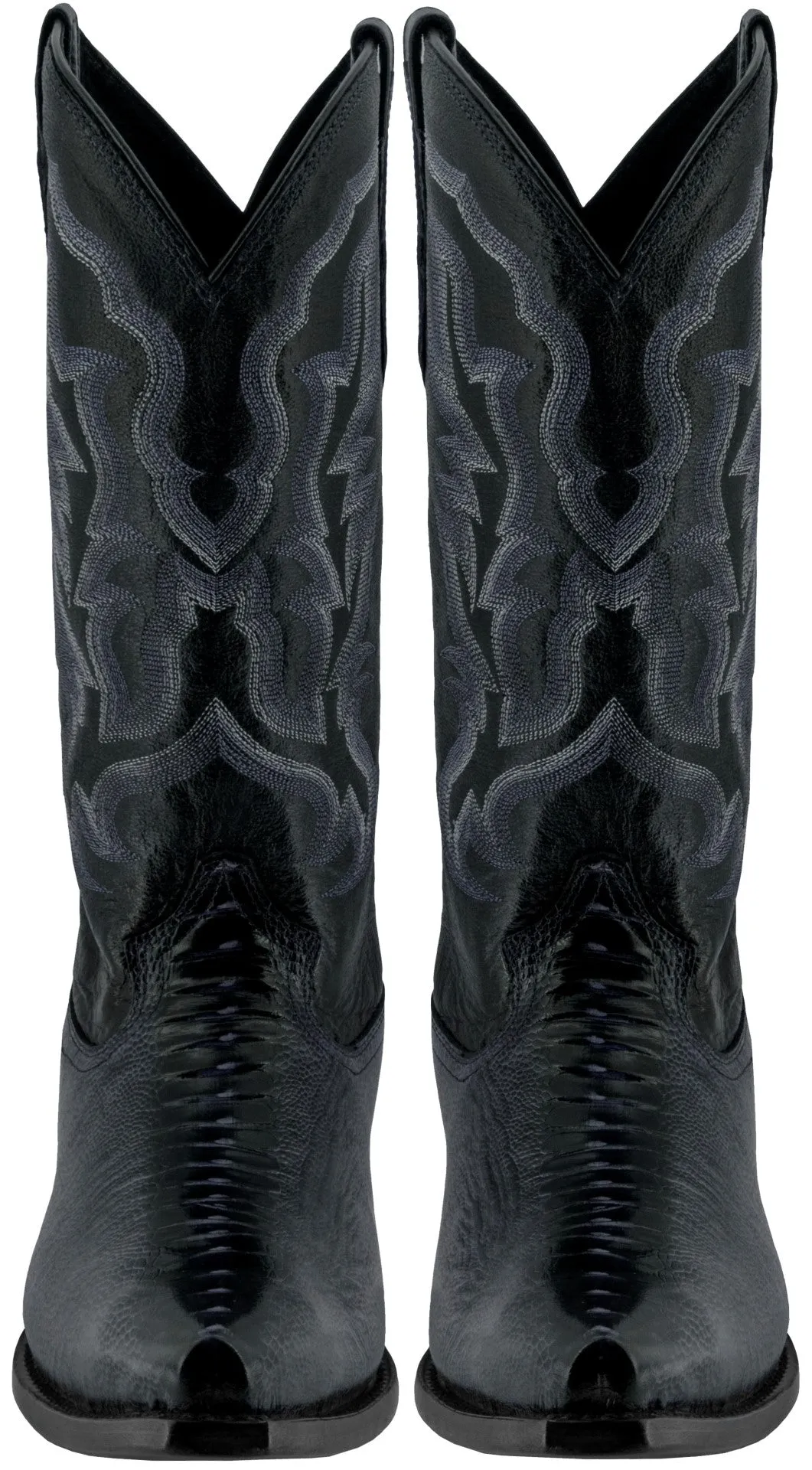 Men's Black Ostrich Leg Print Leather Cowboy Boots X Toe