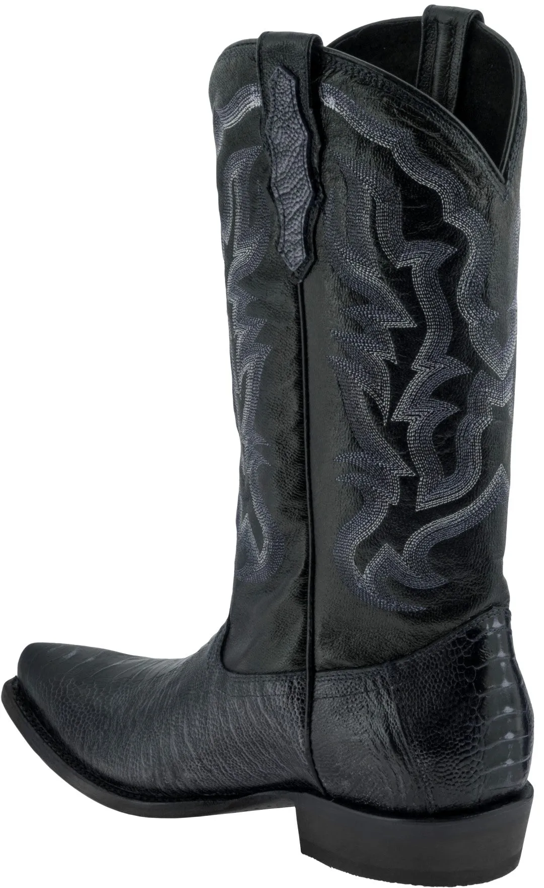 Men's Black Ostrich Leg Print Leather Cowboy Boots X Toe