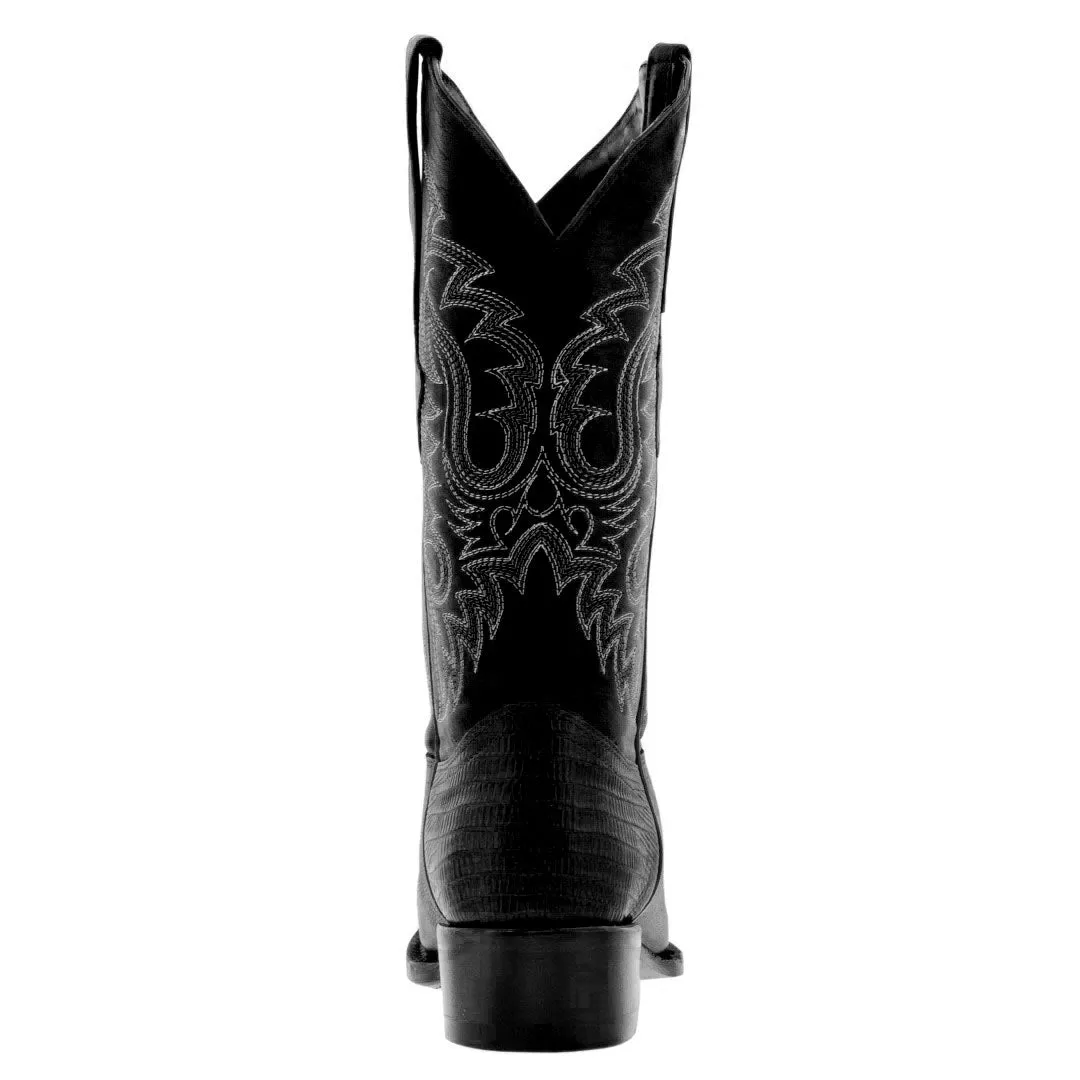 Mens Black Teju Lizard Print Leather Cowboy Boots J Toe