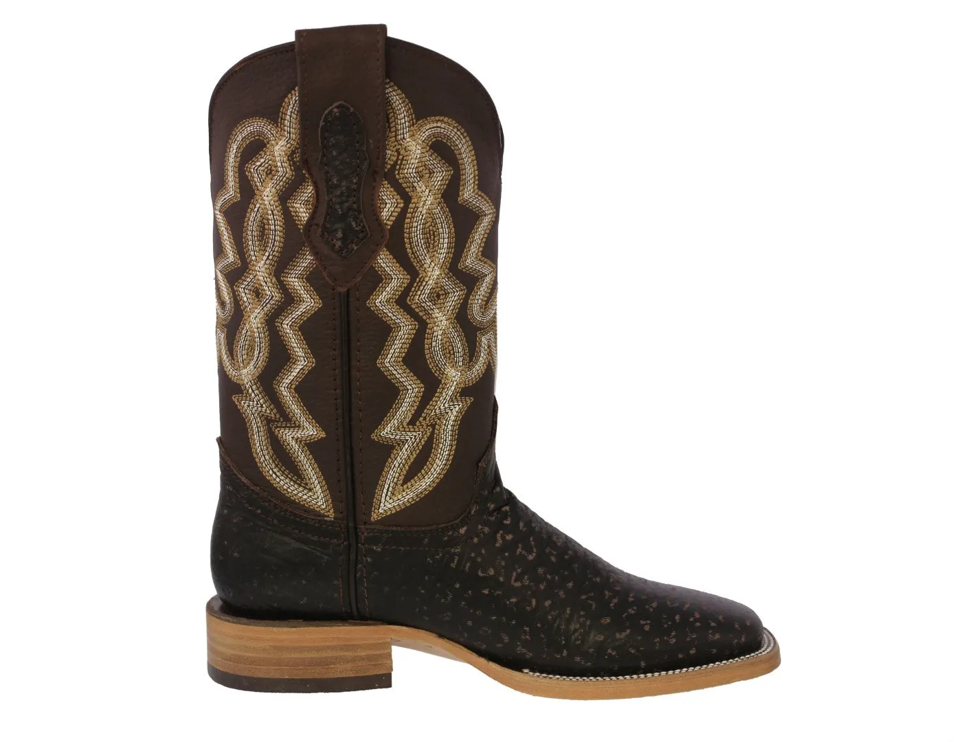 Mens Brown Cowboy Boots Bull Neck Print Leather - Square Toe