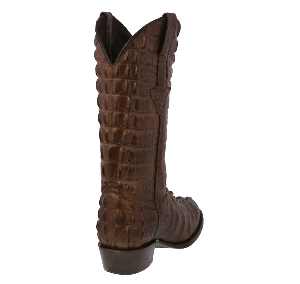 Mens Brown Full Crocodile Tail Print Cowboy Boots - Round Toe