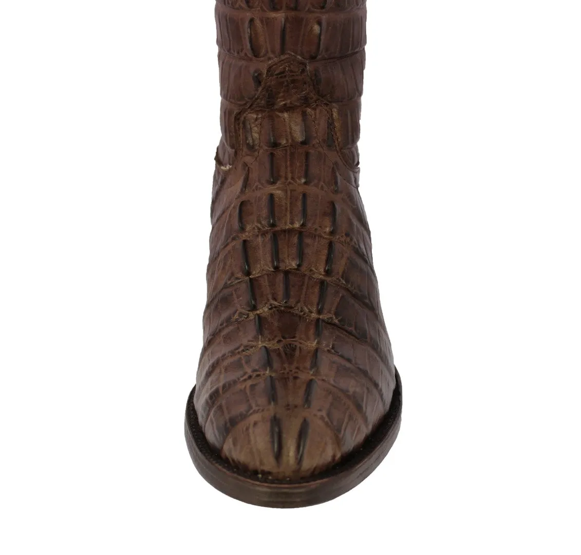 Mens Brown Full Crocodile Tail Print Cowboy Boots - Round Toe