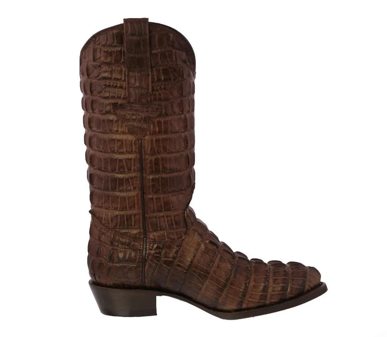 Mens Brown Full Crocodile Tail Print Cowboy Boots - Round Toe