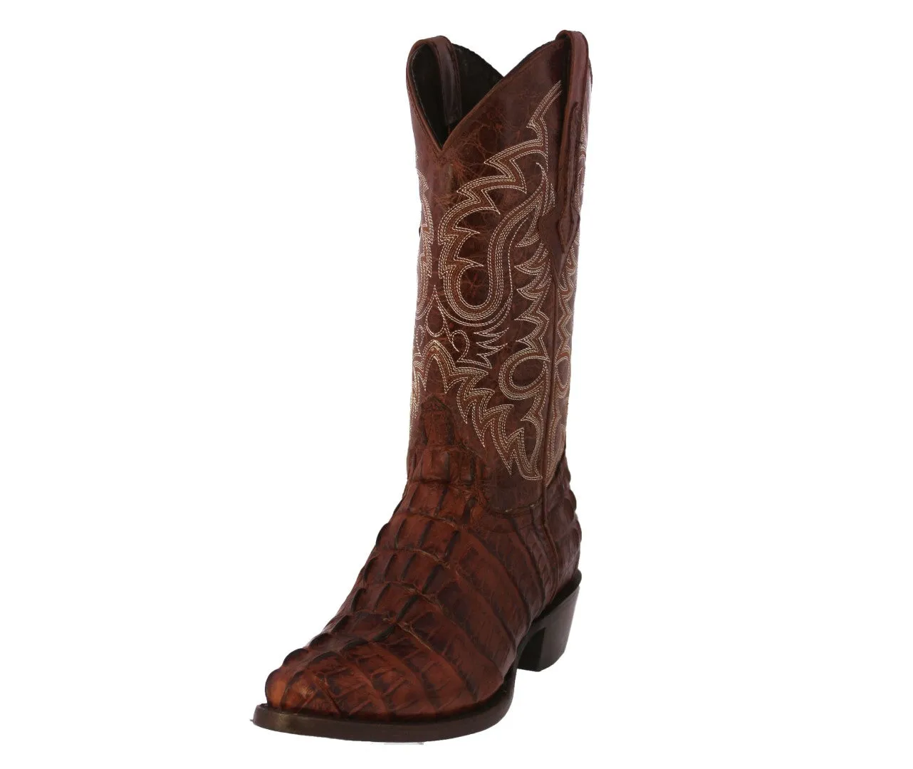 Mens Cognac Alligator Tail Print Leather Cowboy Boots J Toe