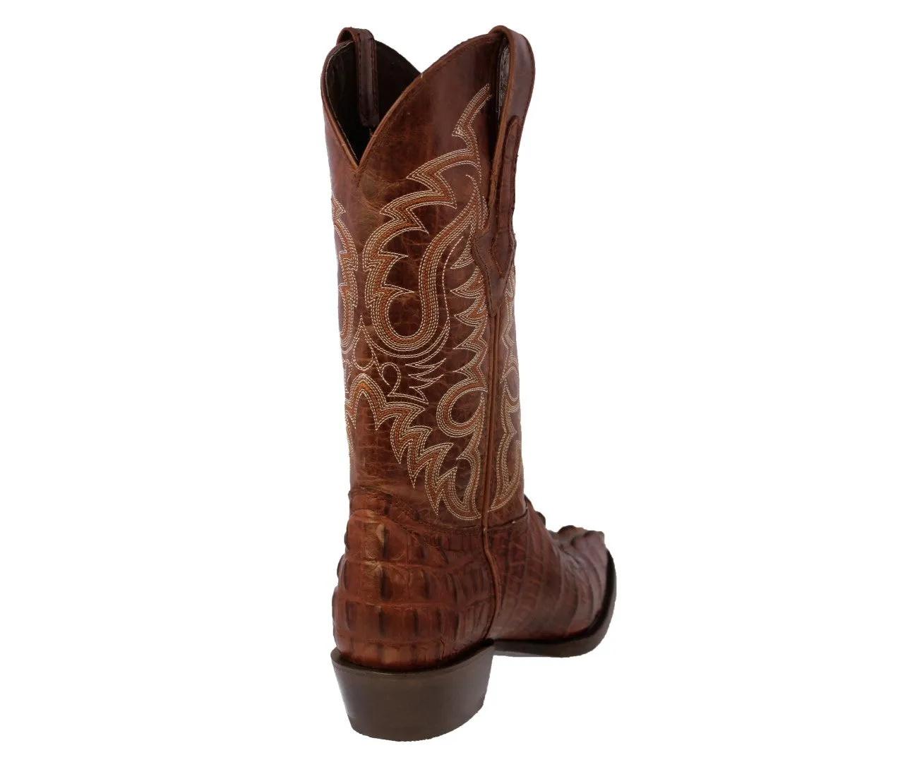 Mens Cognac Alligator Tail Print Leather Cowboy Boots J Toe