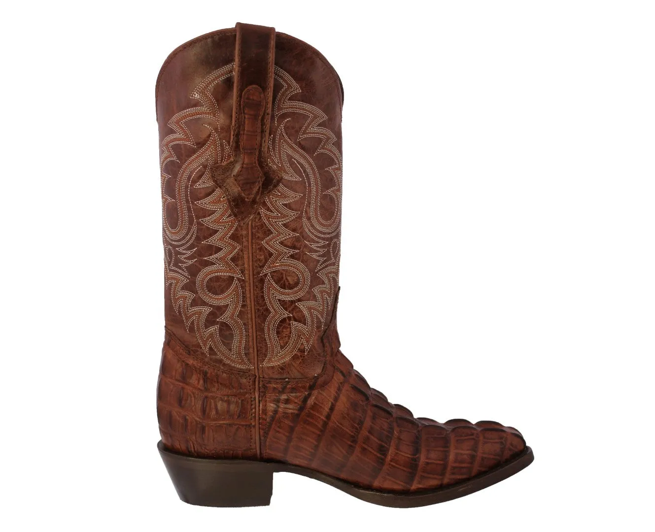 Mens Cognac Alligator Tail Print Leather Cowboy Boots J Toe