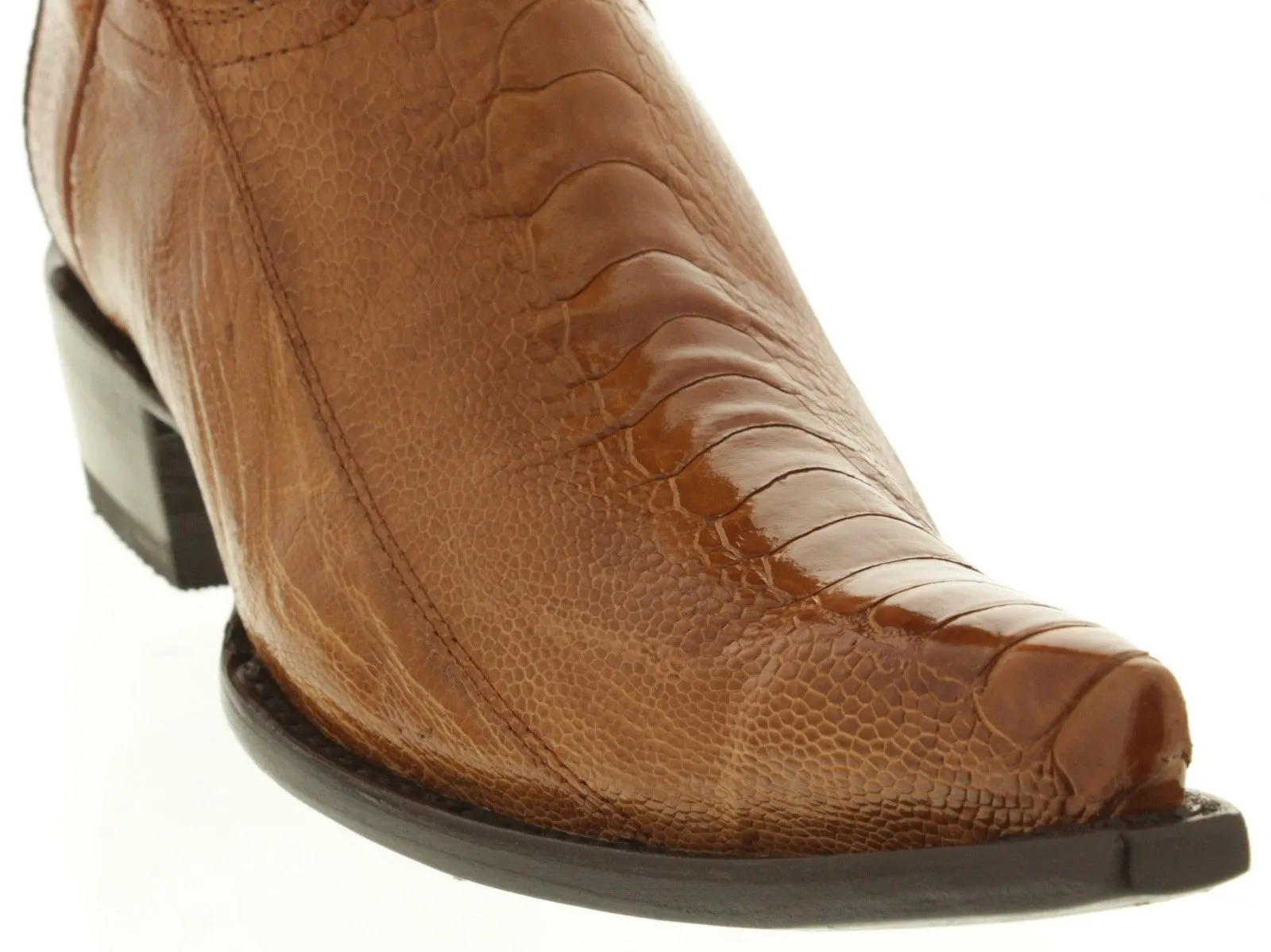 Men's Cognac Genuine Ostrich Foot Skin Cowboy Boots - 3X Pointed Toe