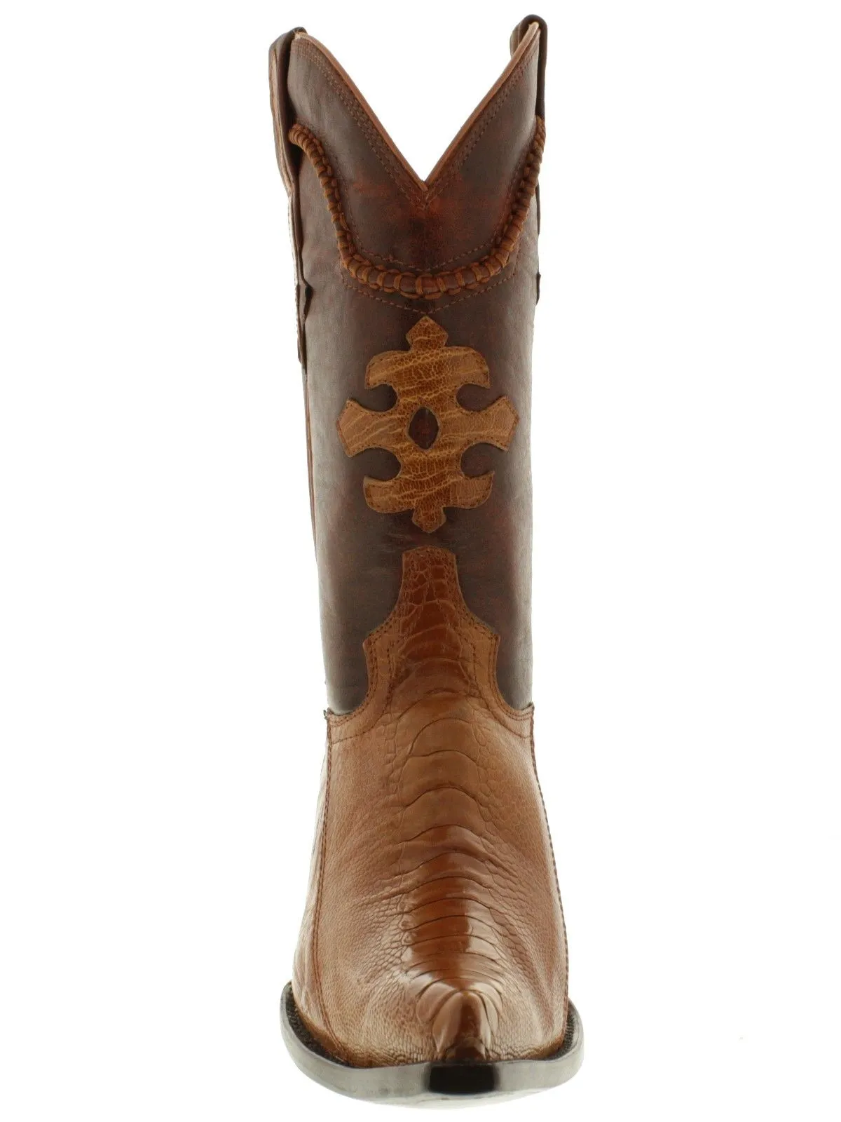 Men's Cognac Genuine Ostrich Foot Skin Cowboy Boots - 3X Pointed Toe