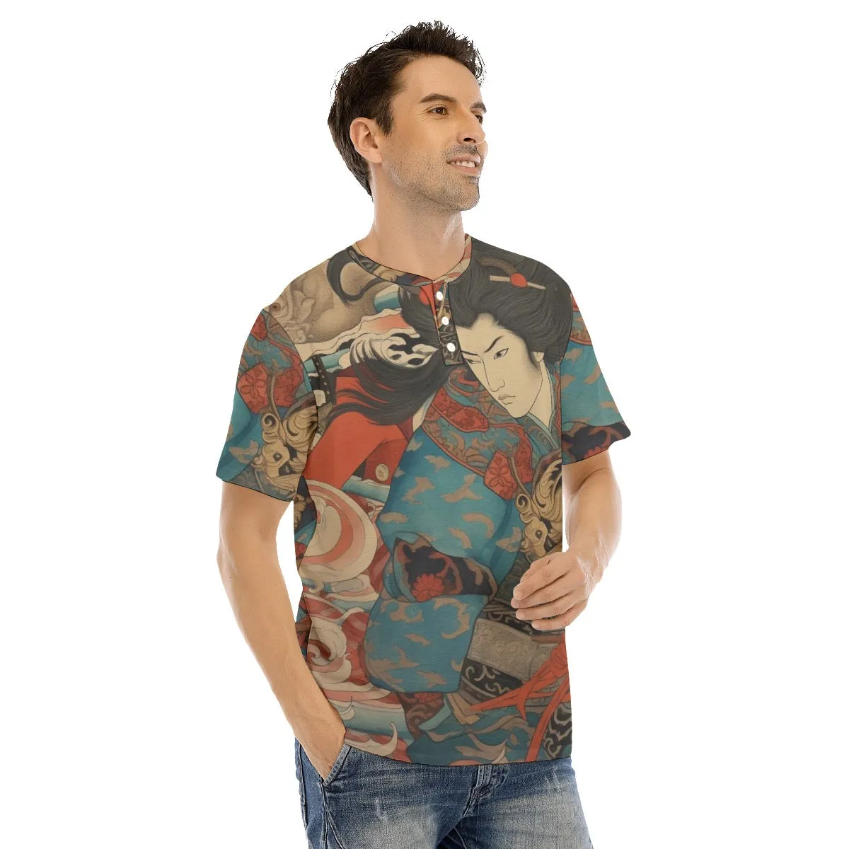 Men's Short Sleeve T-shirt With Button Closure #113