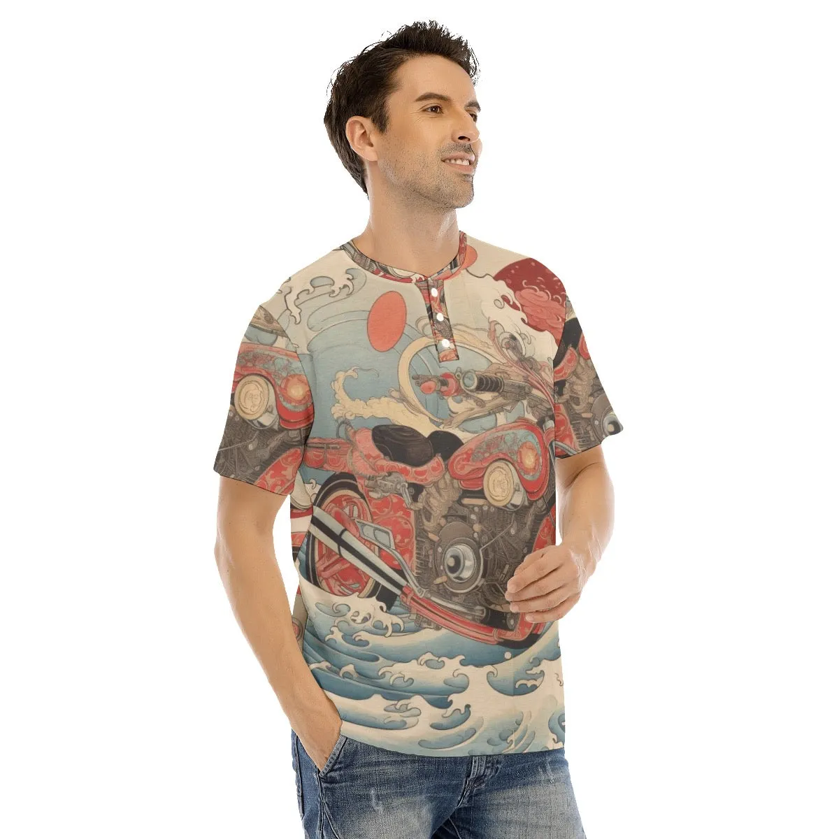 Men's Short Sleeve T-shirt With Button Closure #y114