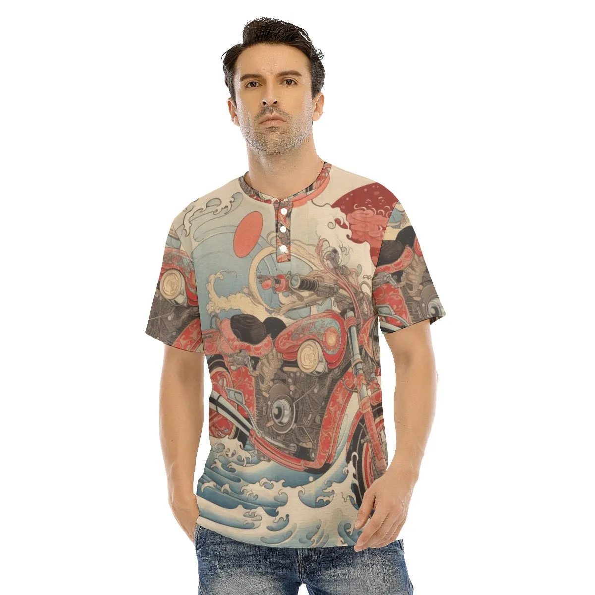 Men's Short Sleeve T-shirt With Button Closure #y114